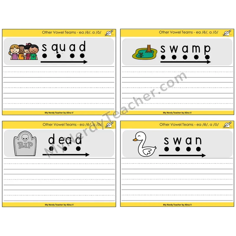 EA (short e) and A (short o) Sentence Writing Task Cards — Decodable Sentences