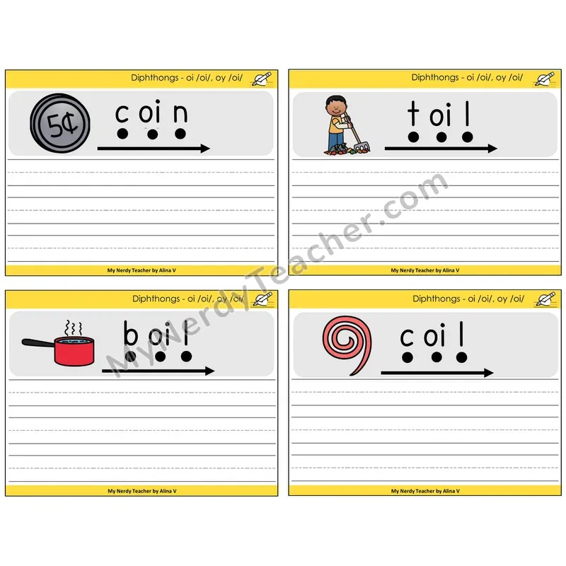 Diphthong OI and OY Sentence Writing Task Cards — Decodable Sentences