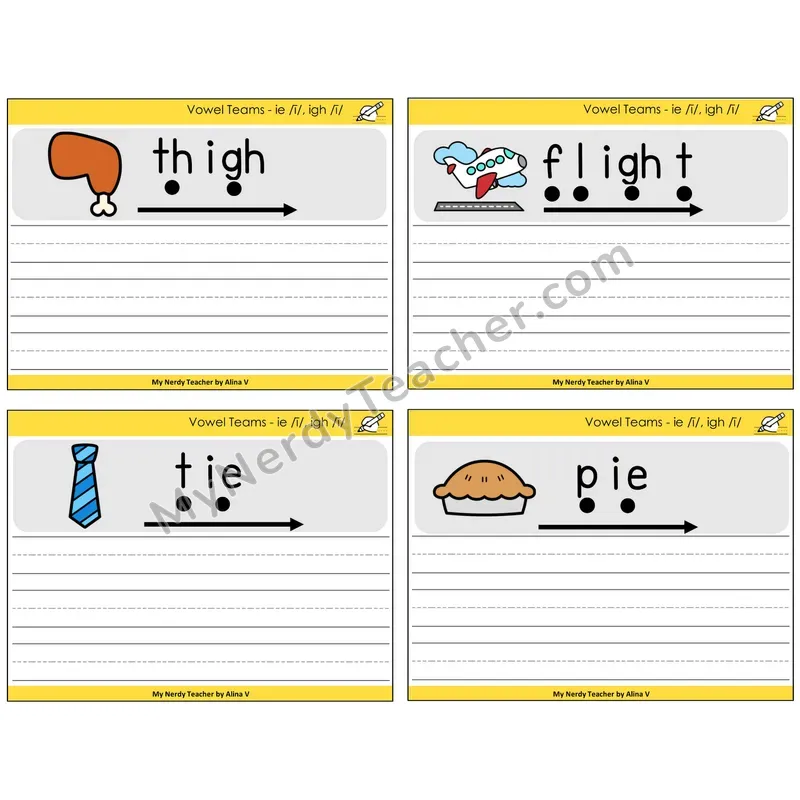 Long I Vowel Teams (ie, igh) Sentence Writing Task Cards — Decodable Sentences