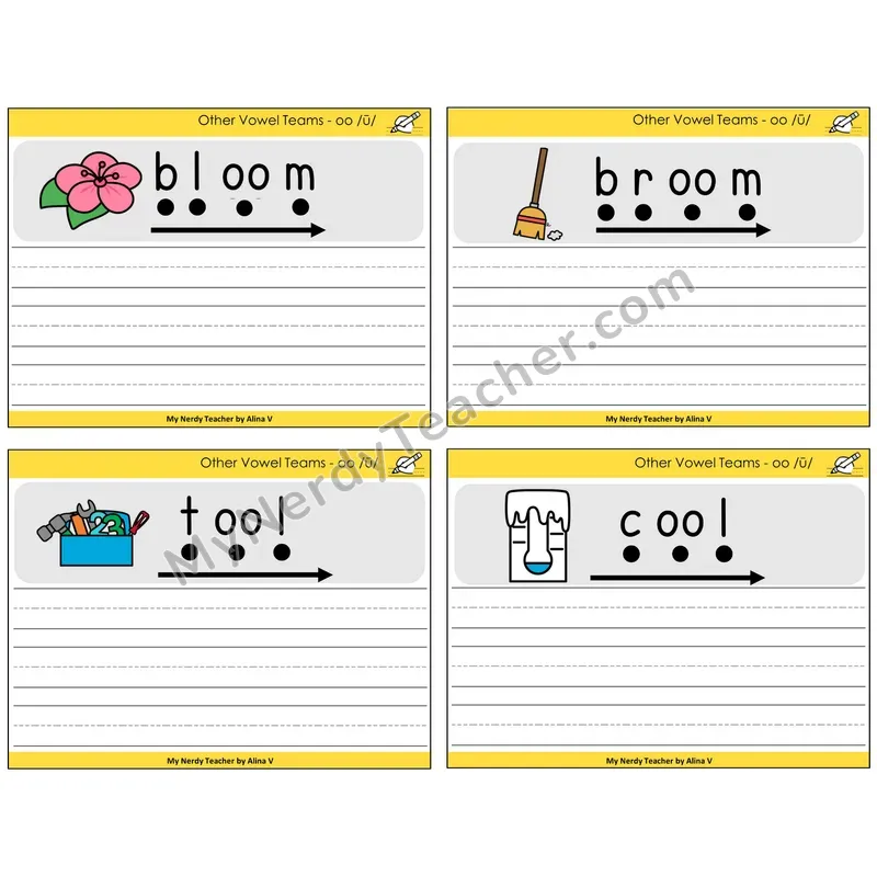 Long OO (/ū/) Sentence Writing Task Cards — Decodable Sentences