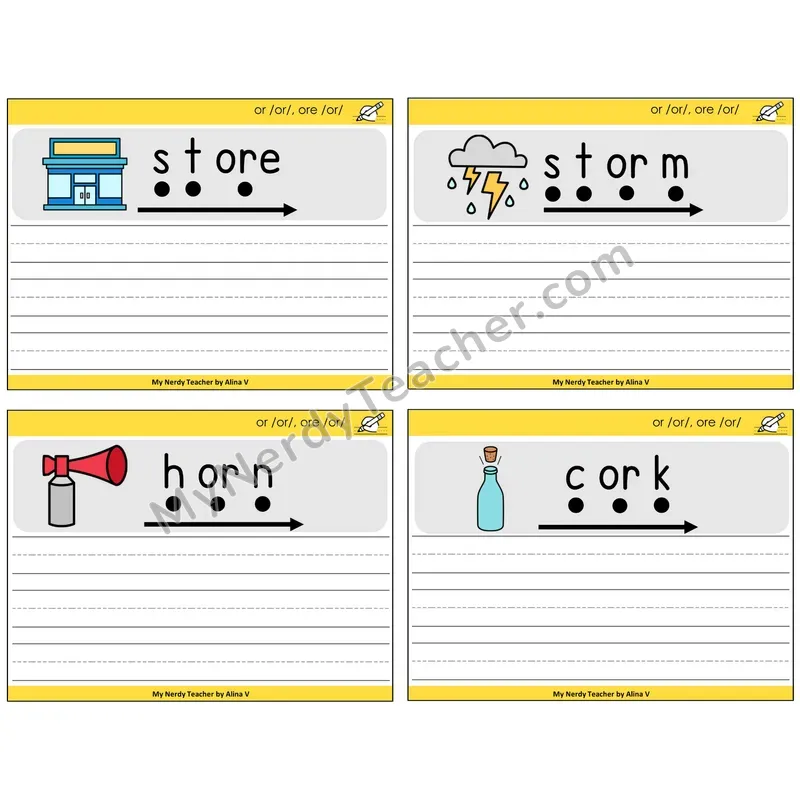 R-Controlled OR and ORE Sentence Writing Task Cards — Decodable Sentences