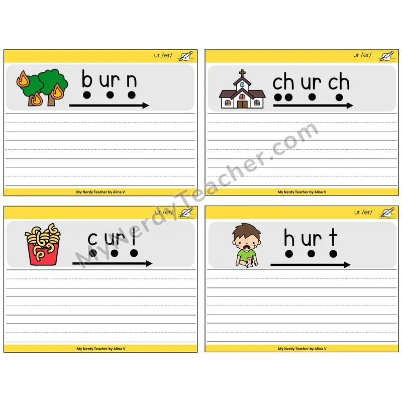 R-Controlled UR Sentence Writing Task Cards — Decodable Sentences