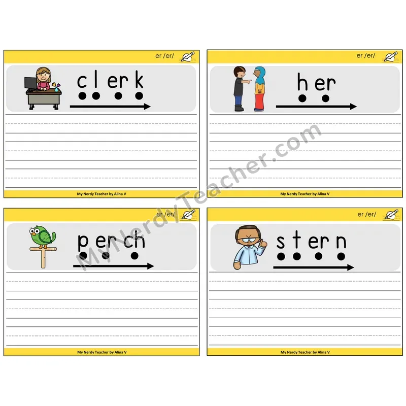 R-Controlled ER Sentence Writing Task Cards — Decodable Sentences