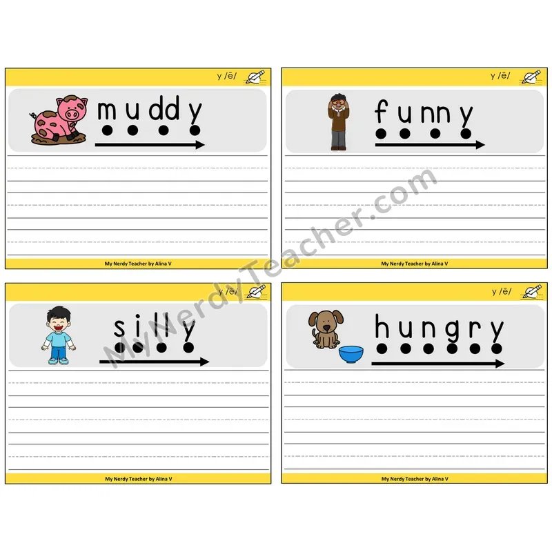 Y as Long E Sentence Writing Task Cards — Decodable Sentences