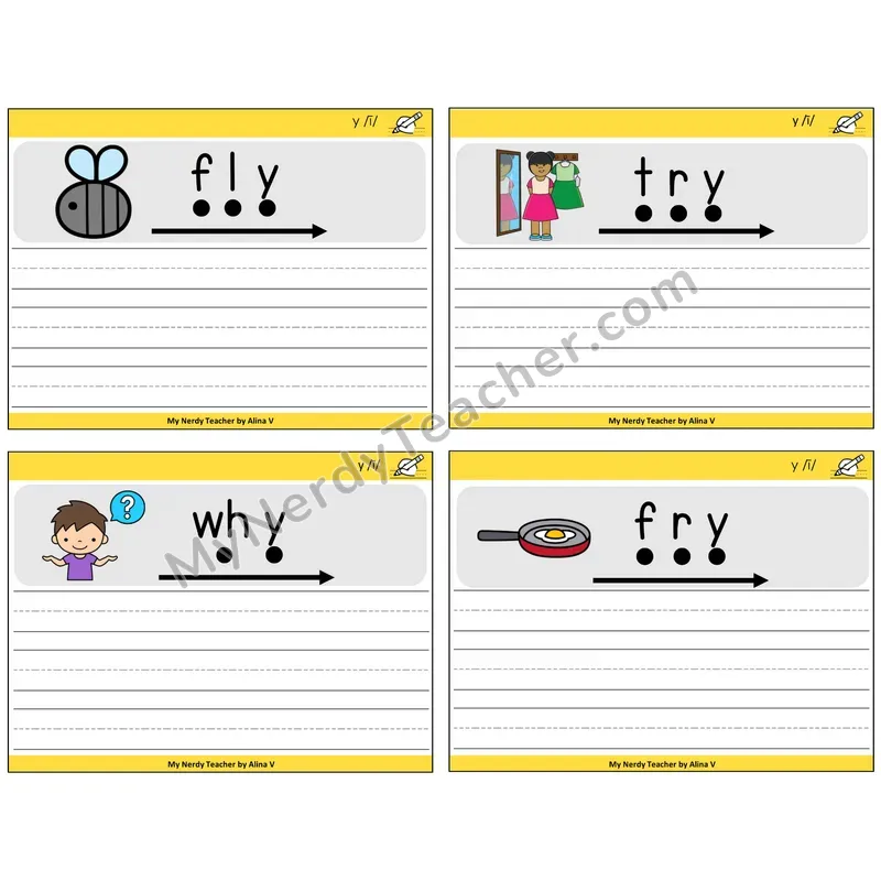 Y as Long I Sentence Writing Task Cards — Decodable Sentences