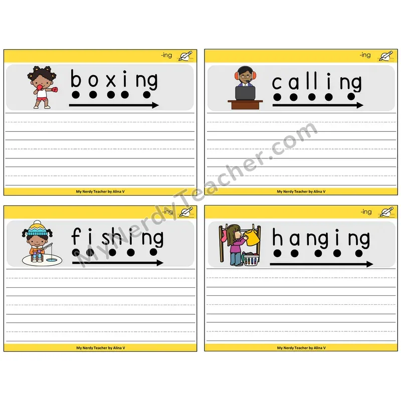 Suffix -ing Sentence Writing Task Cards — Decodable Sentences