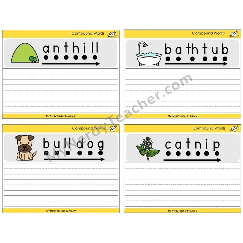 Compound Words Sentence Writing Task Cards — Decodable Sentences