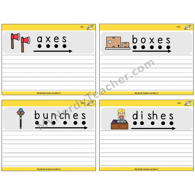 Suffix -es (Inflectional) Sentence Writing Task Cards — Decodable Sentences