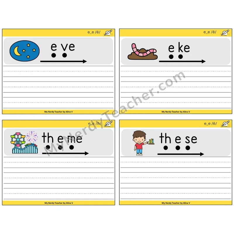 Long E VCe (e_e) Sentence Writing Task Cards — Decodable Sentences