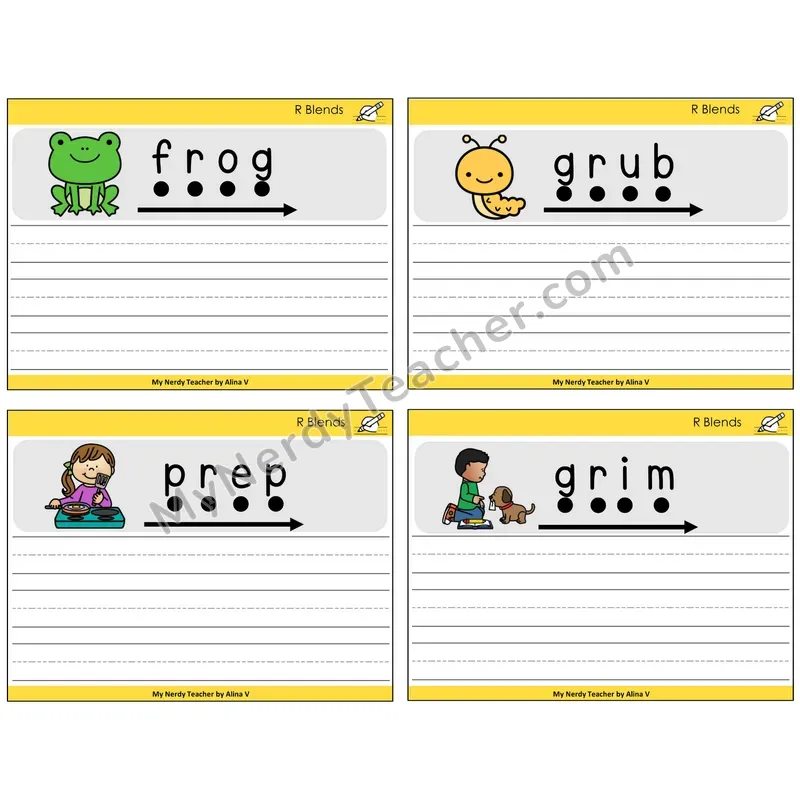 R Blends Sentence Writing Task Cards — Decodable Sentences
