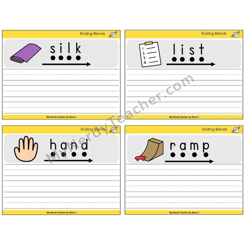Ending Blends Sentence Writing Task Cards — Decodable Sentences