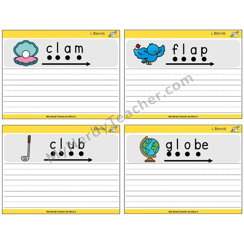 L Blends Sentence Writing Task Cards — Decodable Sentences