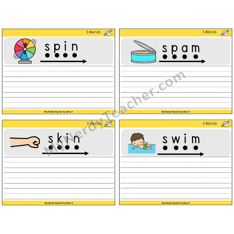 S Blends Sentence Writing Task Cards — Decodable Sentences