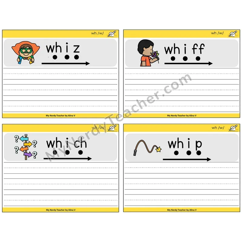 WH Digraph Sentence Writing Task Cards — Decodable Sentences