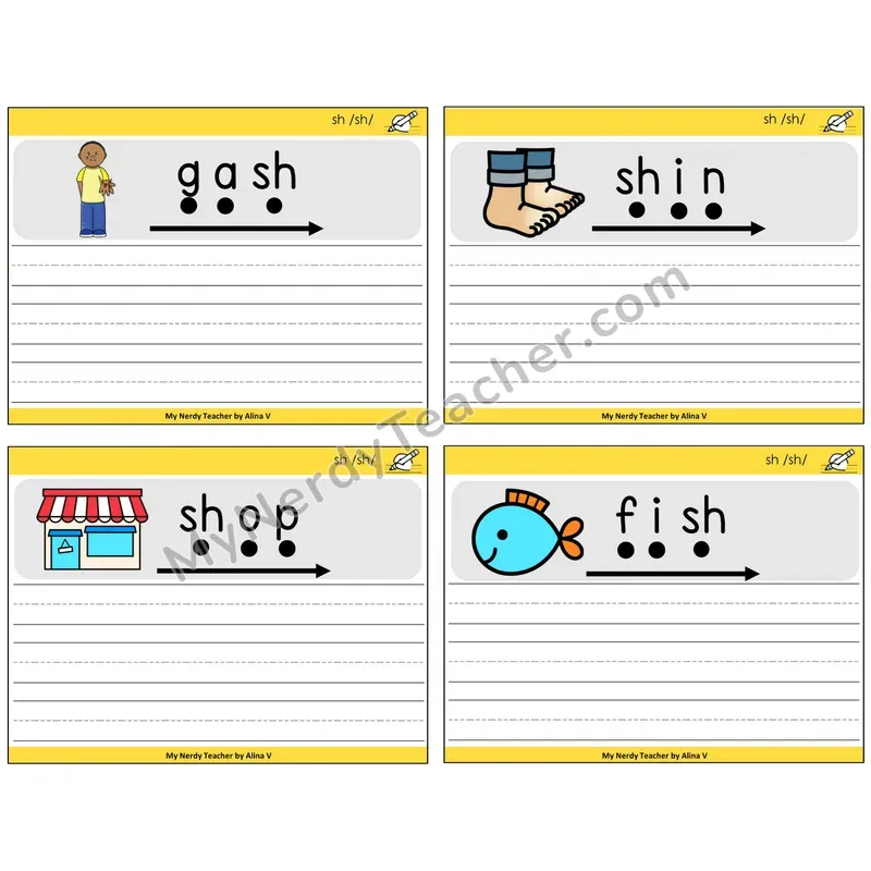 SH Digraph Sentence Writing Task Cards — Decodable Sentences