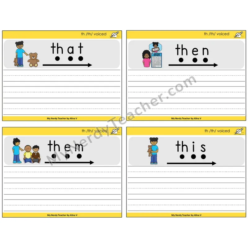 Voiced TH Digraph Sentence Writing Task Cards — Decodable Sentences