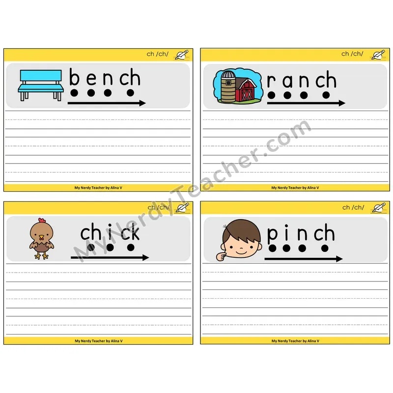 CH Digraph Sentence Writing Task Cards — Decodable Sentences