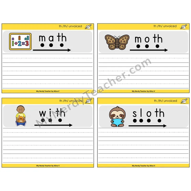 Unvoiced TH Digraph Sentence Writing Task Cards — Decodable Sentences