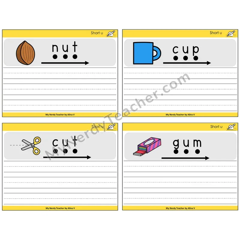 Short U Sentence Writing Task Cards — Decodable Sentences