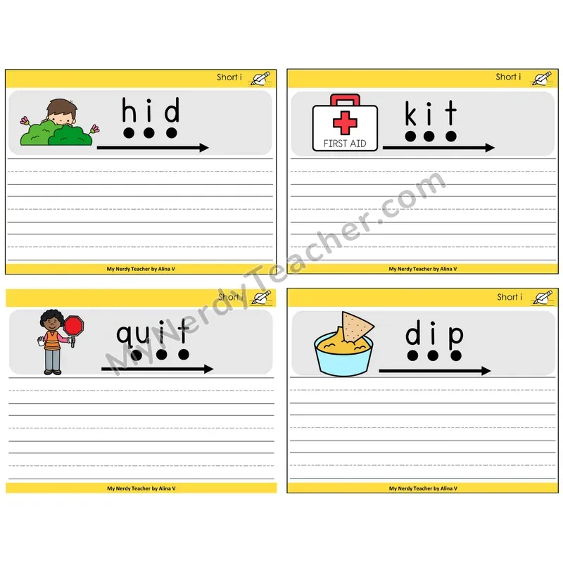 Short I Sentence Writing Task Cards — Decodable Sentences