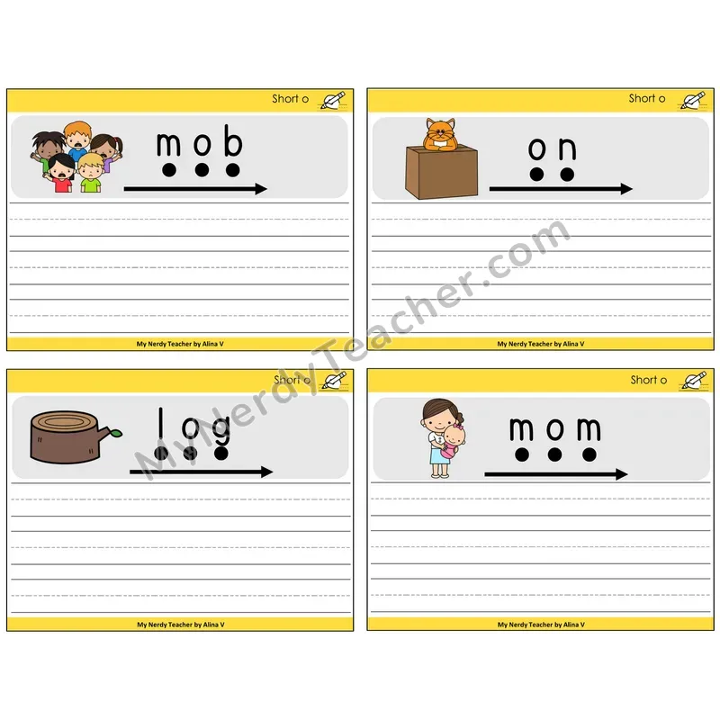 Short O Sentence Writing Task Cards — Decodable Sentences