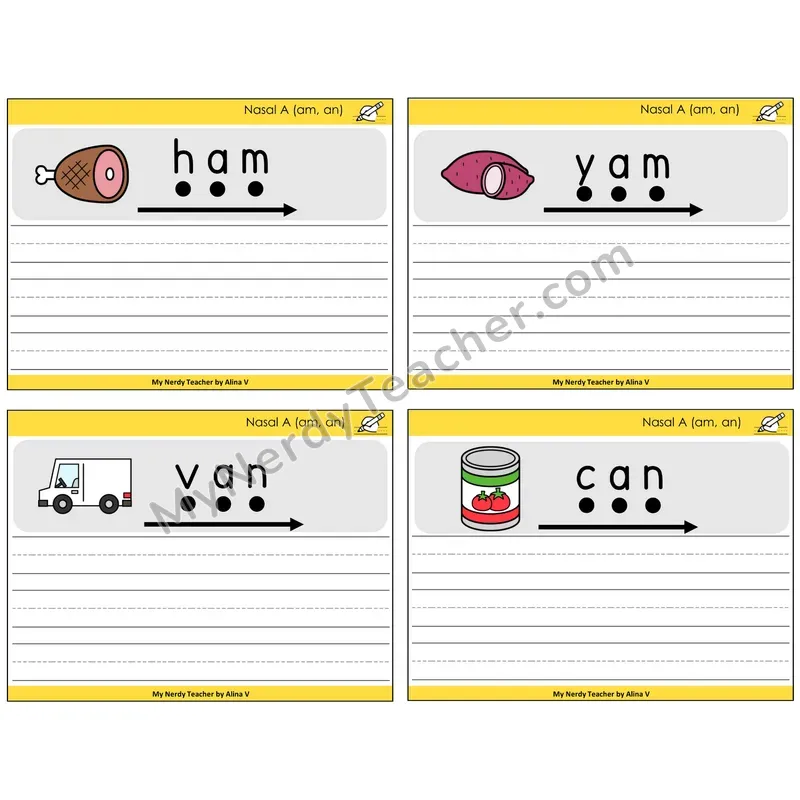 Nasalized A (am, an) Sentence Writing Task Cards — Decodable Sentences