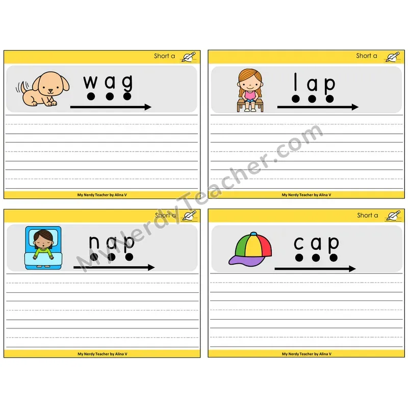 Short A Sentence Writing Task Cards — Decodable Sentences