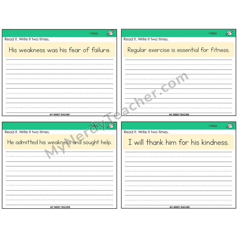 Suffix -ness Read It Write It Task Cards — Decodable Sentences