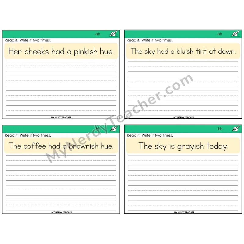 Suffix -ish Read It Write It Task Cards — Decodable Sentences
