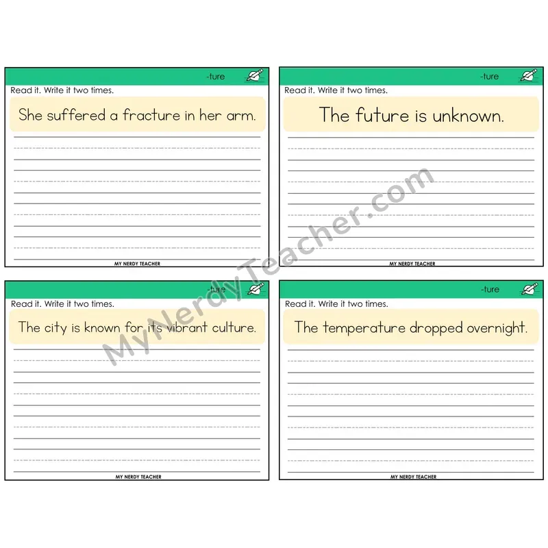 Suffix -ture Read It Write It Task Cards — Decodable Sentences