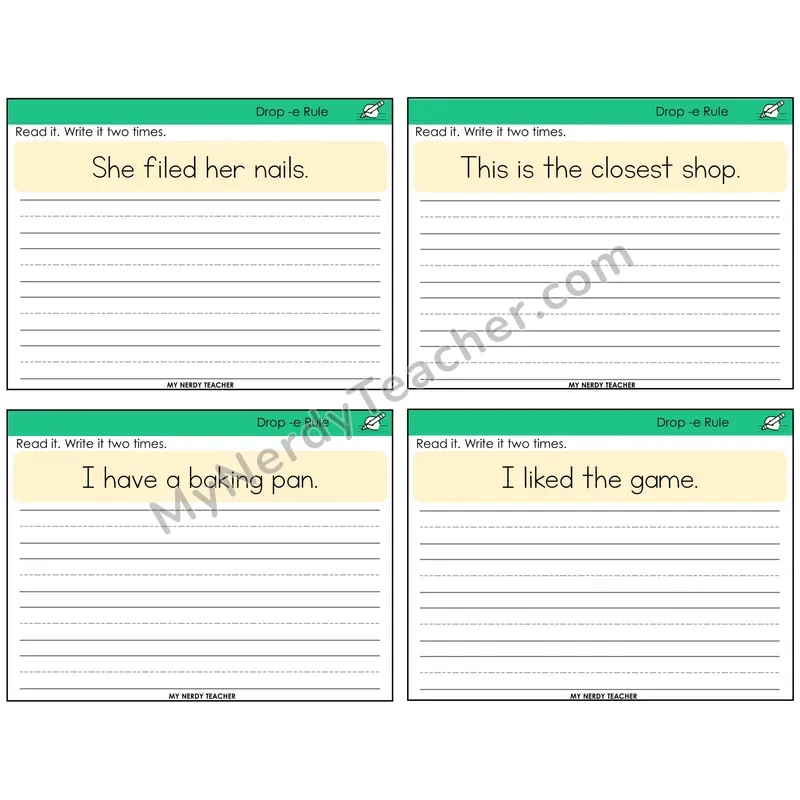 Drop -e Rule Read It Write It Task Cards — Decodable Sentences