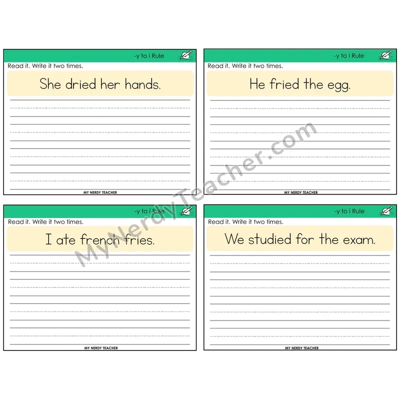 Y to I Rule Read It Write It Task Cards — Decodable Sentences