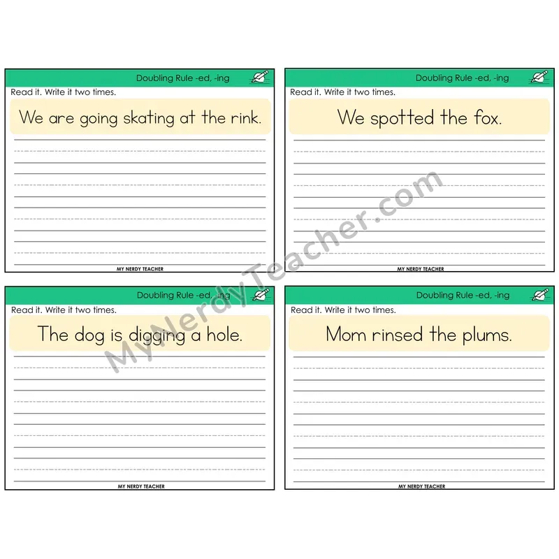 Doubling Rule -ed, -ing Read It Write It Task Cards — Decodable Sentences