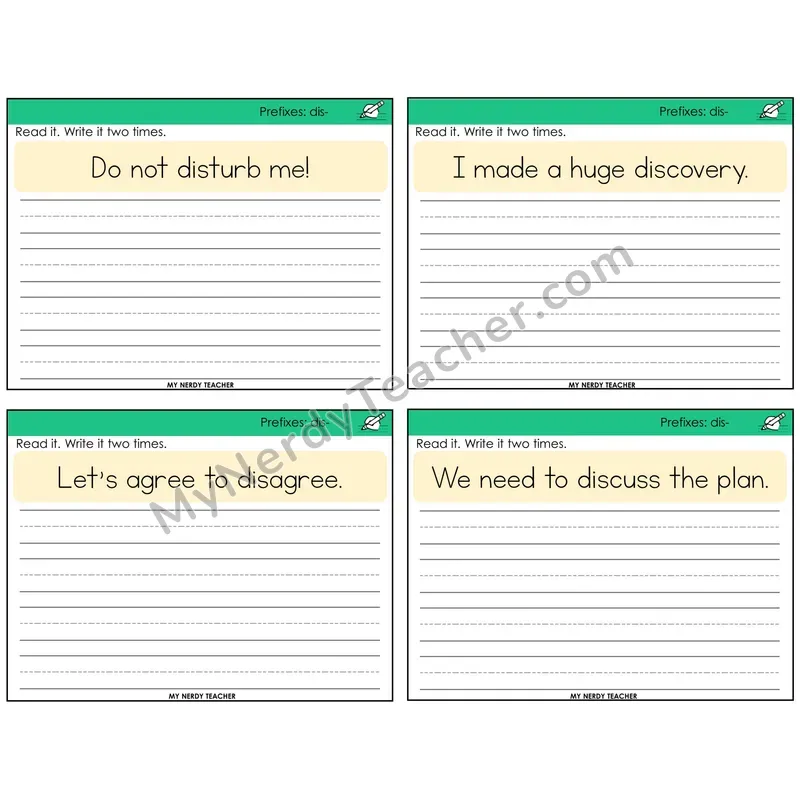 Prefix dis- Read It Write It Task Cards — Decodable Sentences