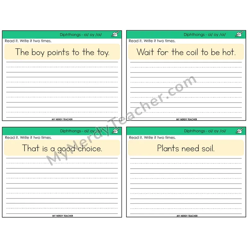 Diphthong OI and OY Read It Write It Task Cards — Decodable Sentences