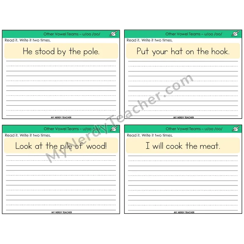 Short OO and U (/oo/) Read It Write It Task Cards — Decodable Sentences