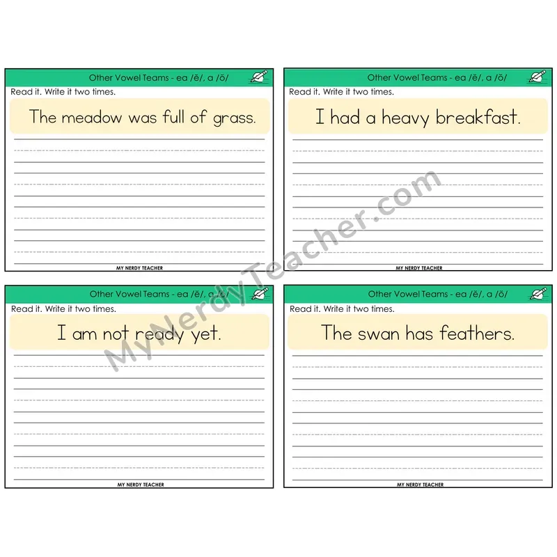 EA (short e) and A (short o) Read It Write It Task Cards — Decodable Sentences