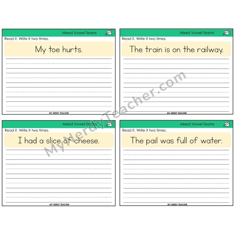 Mixed Vowel Teams Read It Write It Task Cards — Decodable Sentences
