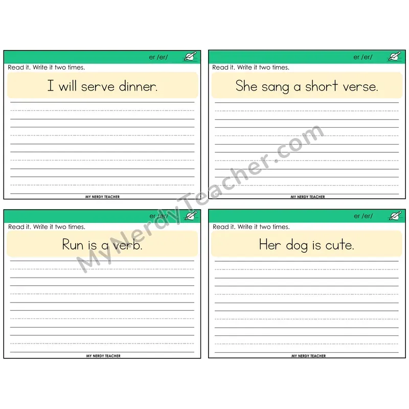 R-Controlled ER Read It Write It Task Cards — Decodable Sentences