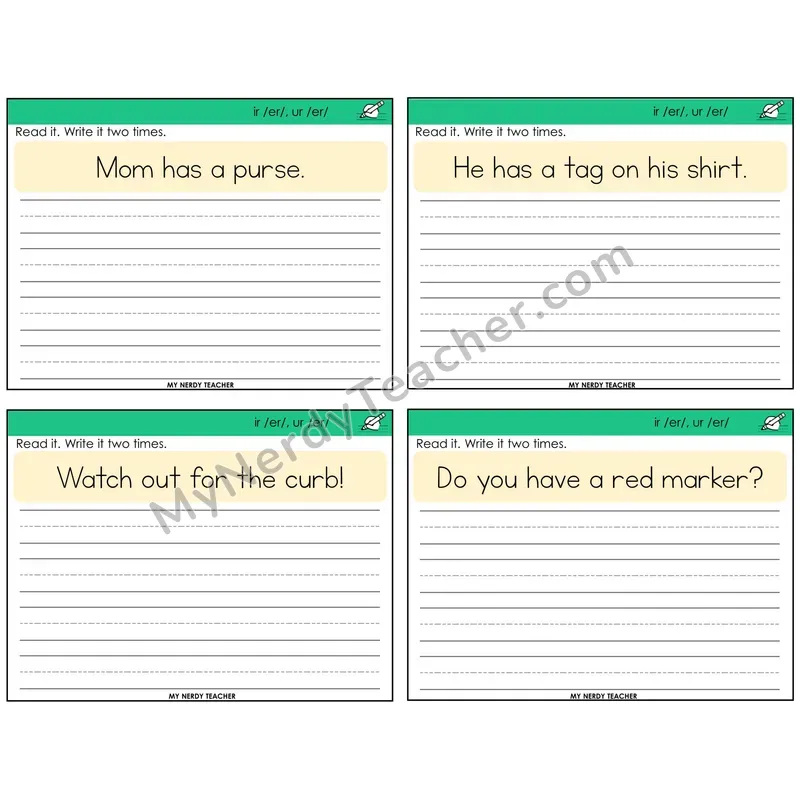 R-Controlled IR and UR Read It Write It Task Cards — Decodable Sentences