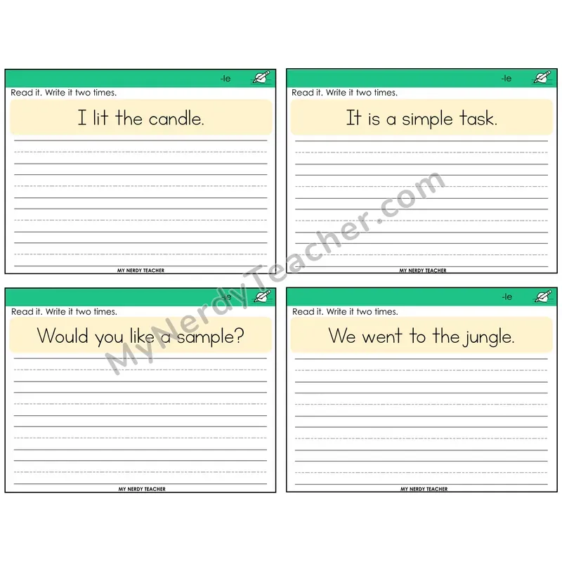 Consonant -le Read It Write It Task Cards — Decodable Sentences