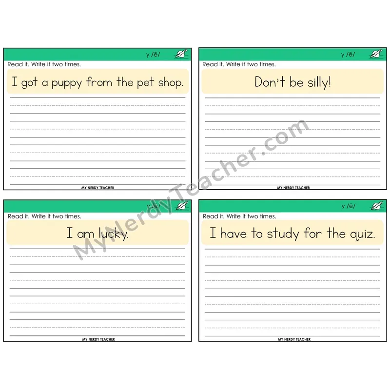Y as Long E Read It Write It Task Cards — Decodable Sentences