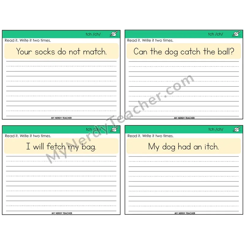 TCH Trigraph Read It Write It Task Cards — Decodable Sentences
