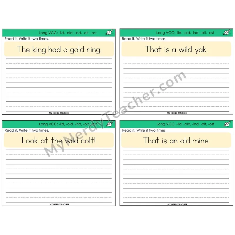 Long VCC Patterns Read It Write It Task Cards — Decodable Sentences