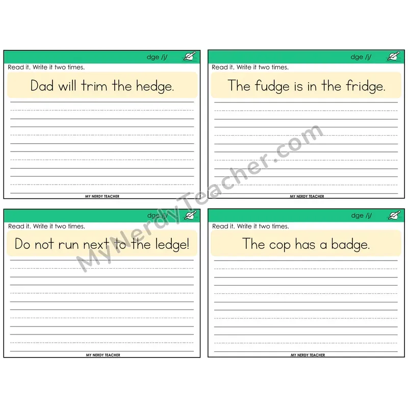 DGE Trigraph Read It Write It Task Cards — Decodable Sentences