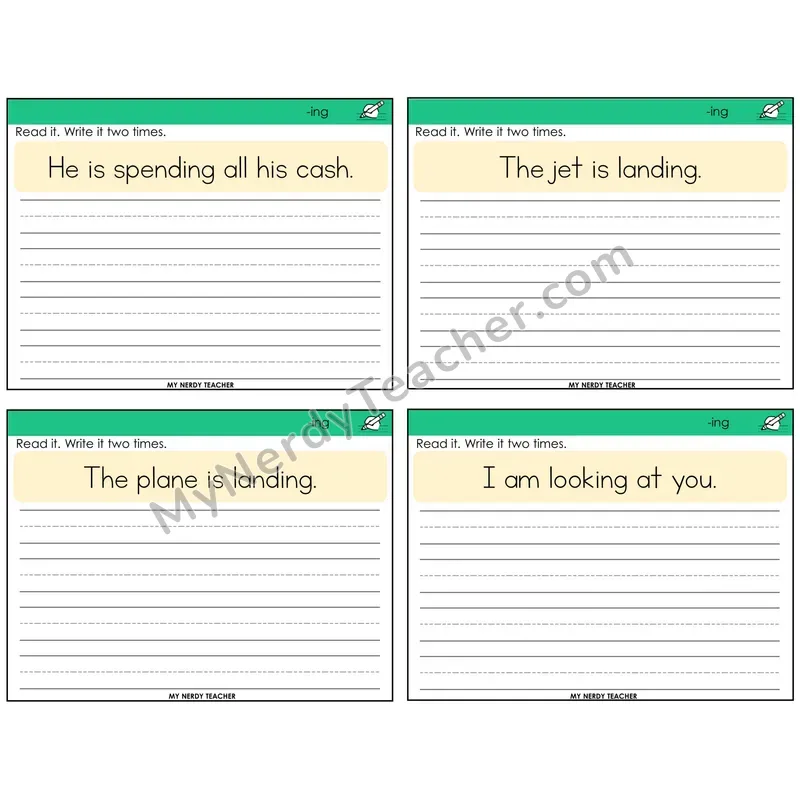 Suffix -ing Read It Write It Task Cards — Decodable Sentences
