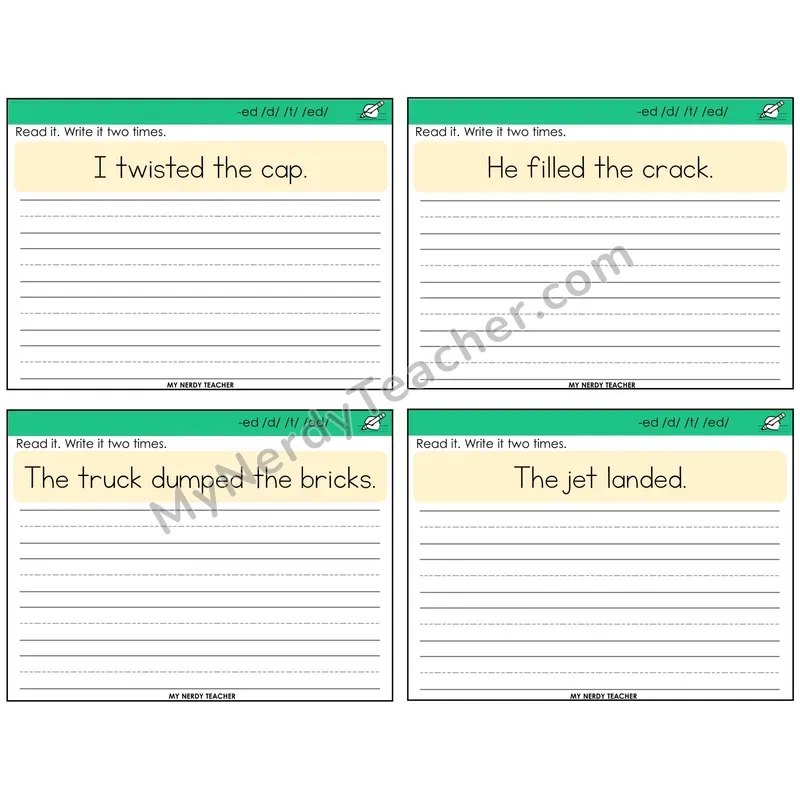Suffix -ed Read It Write It Task Cards — Decodable Sentences