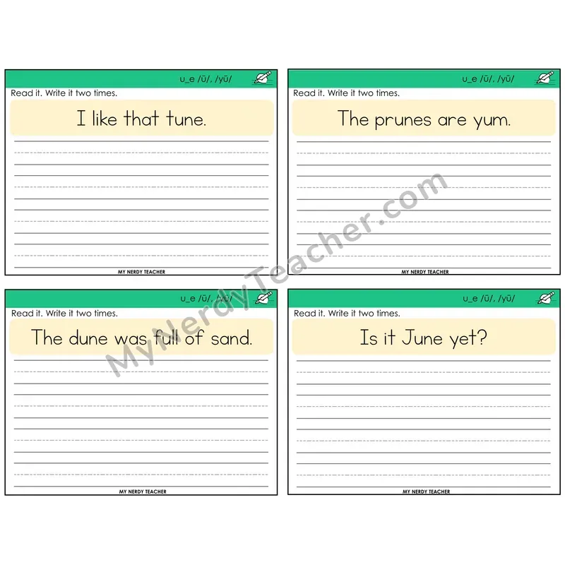 Long U VCe (u_e) Read It Write It Task Cards — Decodable Sentences