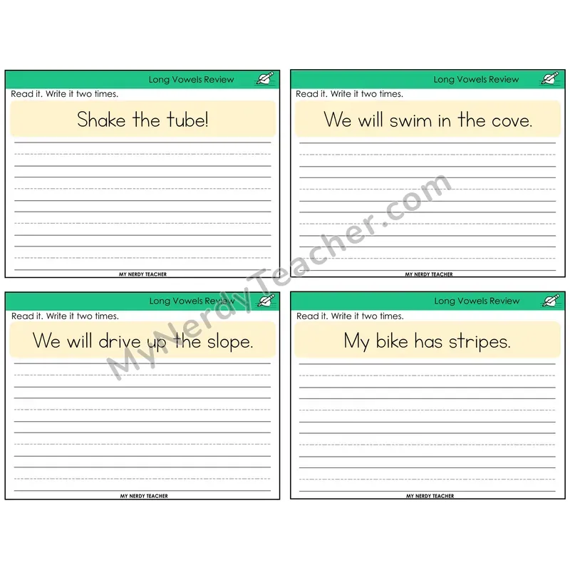 Long Vowels Review Read It Write It Task Cards — Decodable Sentences