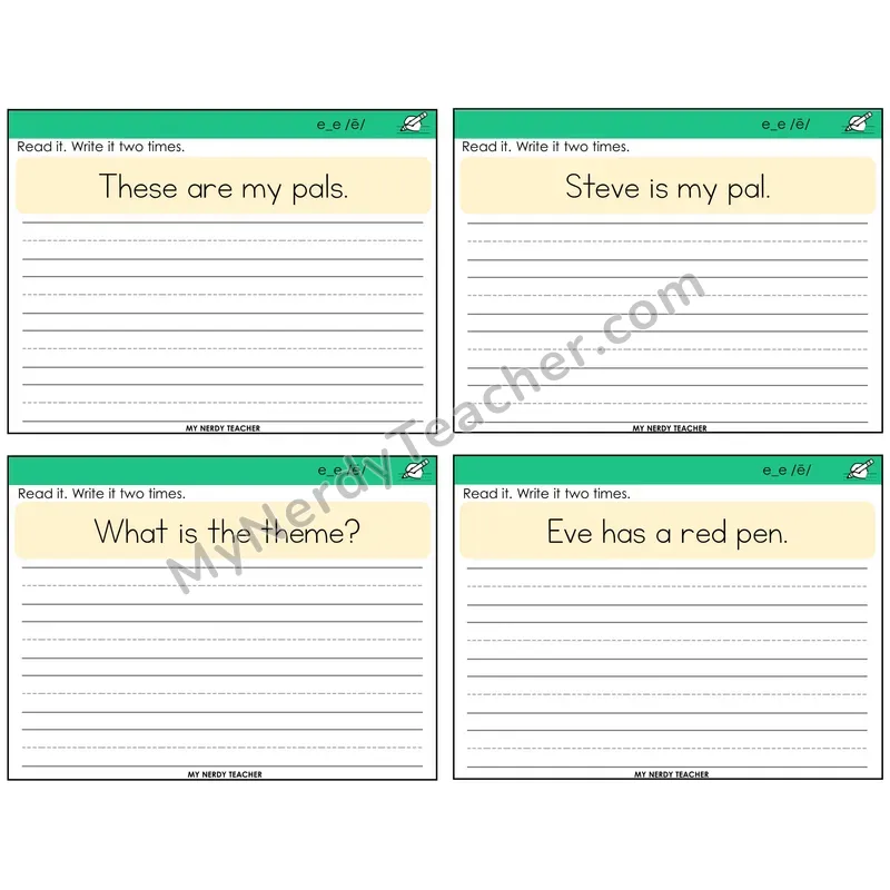 Long E VCe (e_e) Read It Write It Task Cards — Decodable Sentences